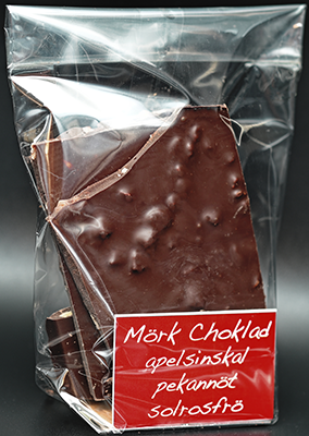 Mörk choklad 72% med apelsin, pekannöt och solrosfrö