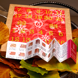 Julkalender med 25 praliner som vi valt ut.